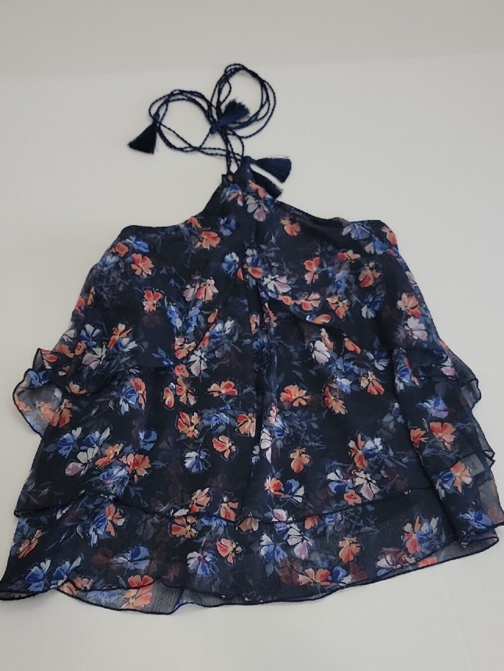 Vintage Abercrombie & Fitch Navy Floral Ruffle Halter Top XS